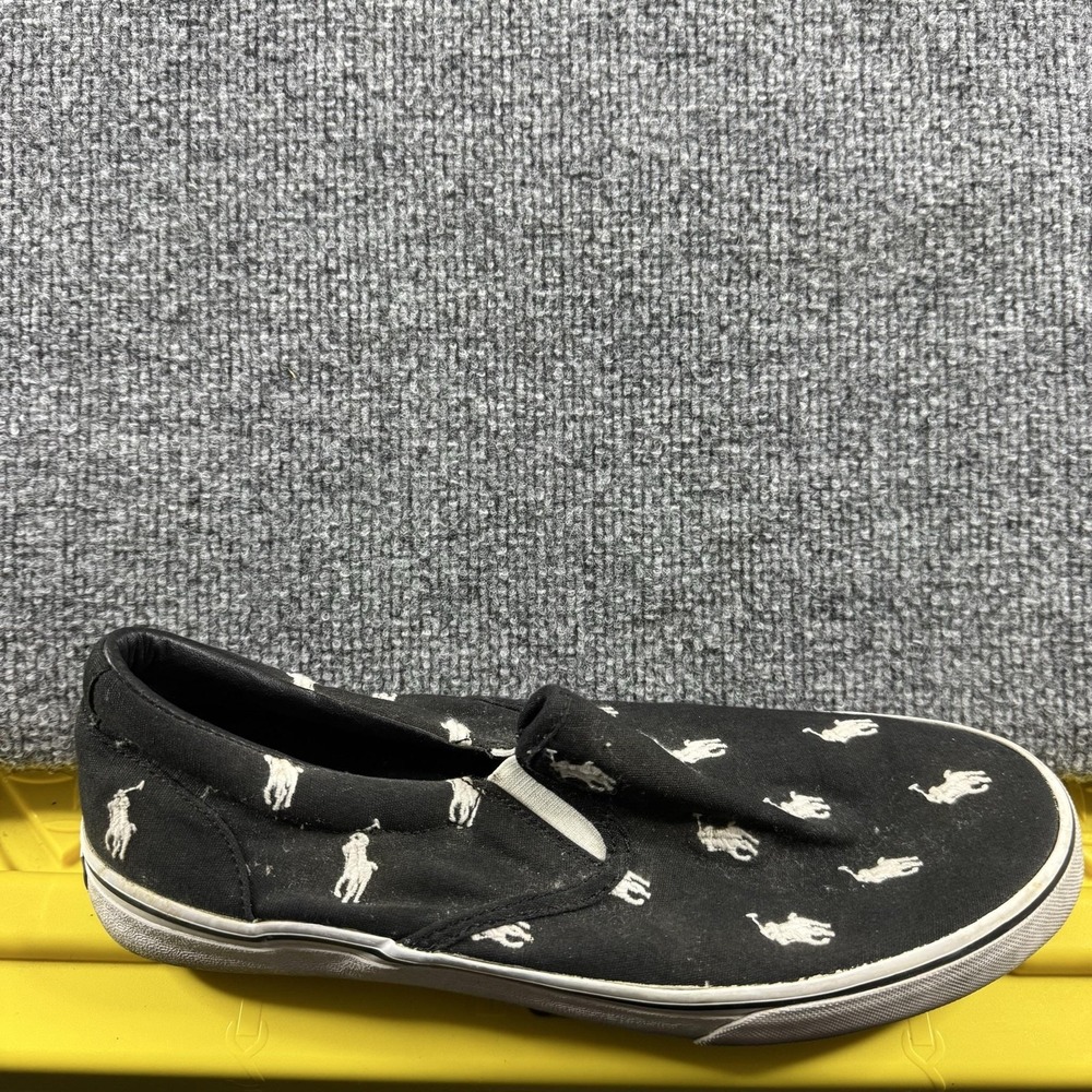 Polo Ralph Lauren Thompson Shoes Mens 10.5 Black Canvas Slip On All Over Pony